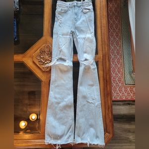 Zara flare high waisted ripped / distressed jeans